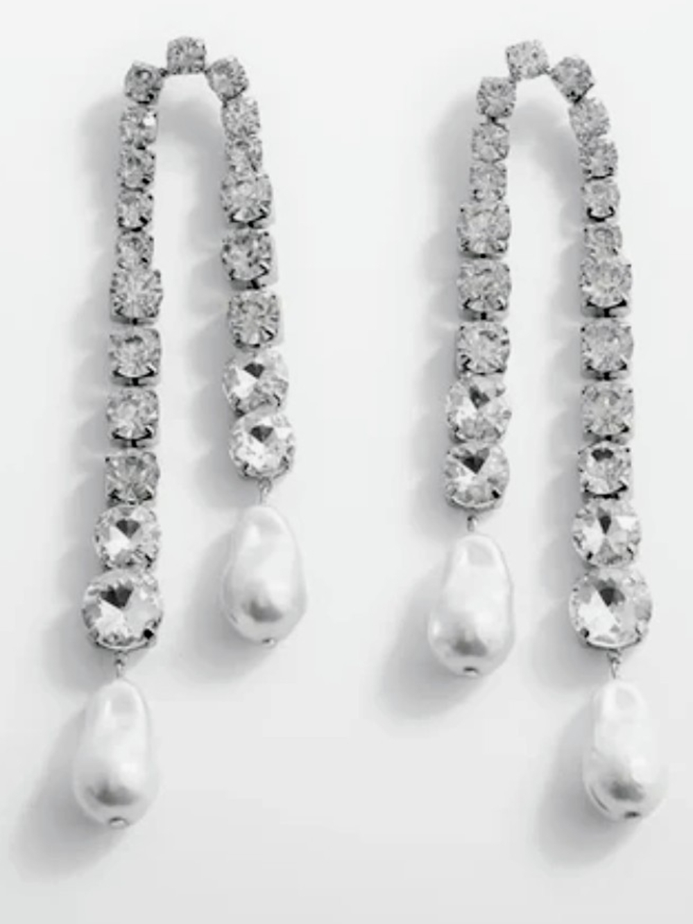 Crystal-Accented Pearl Drop Linear Earrings